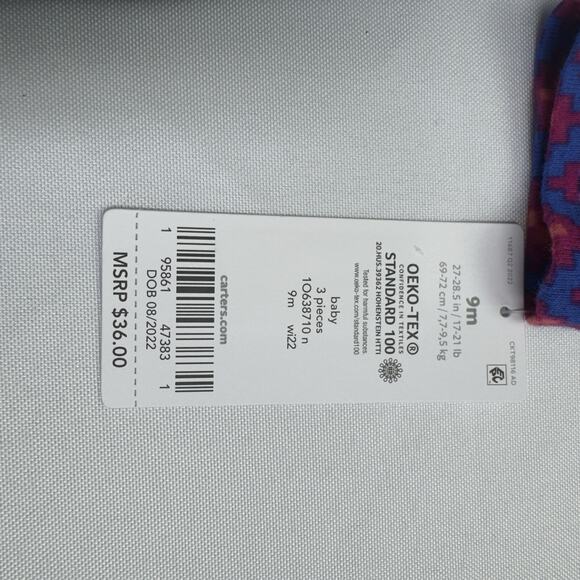 Carter's Long Sleeve Shirt, Overalls & Headband Set Baby Girl 9M Dark Pink Blue - Picture 4 of 4